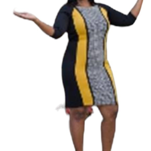 JULIAN TAYLOR Black & Yellow 3/4 Sleeve Midi Dress